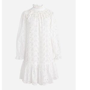 J crew tall large ruffle trim long sleeve dress in white eyelet NWT